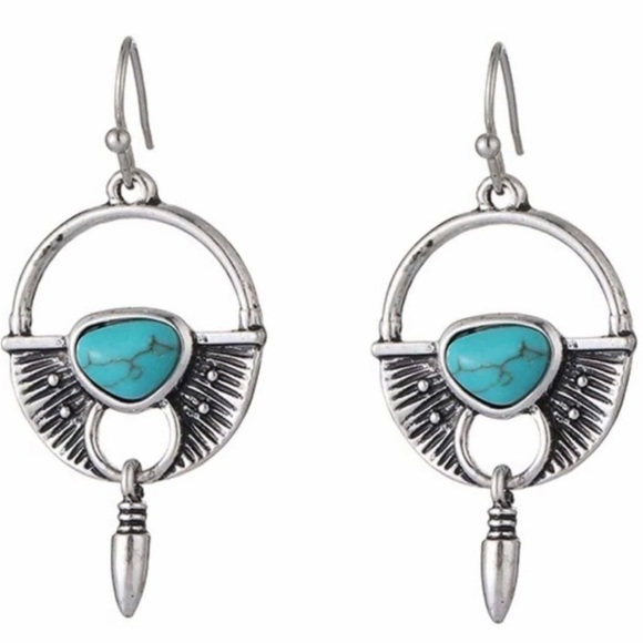 “Turquoise Bullets” Shield Armor Weapon Warrior Arrow Dart Southwestern Earrings - Picture 9 of 9